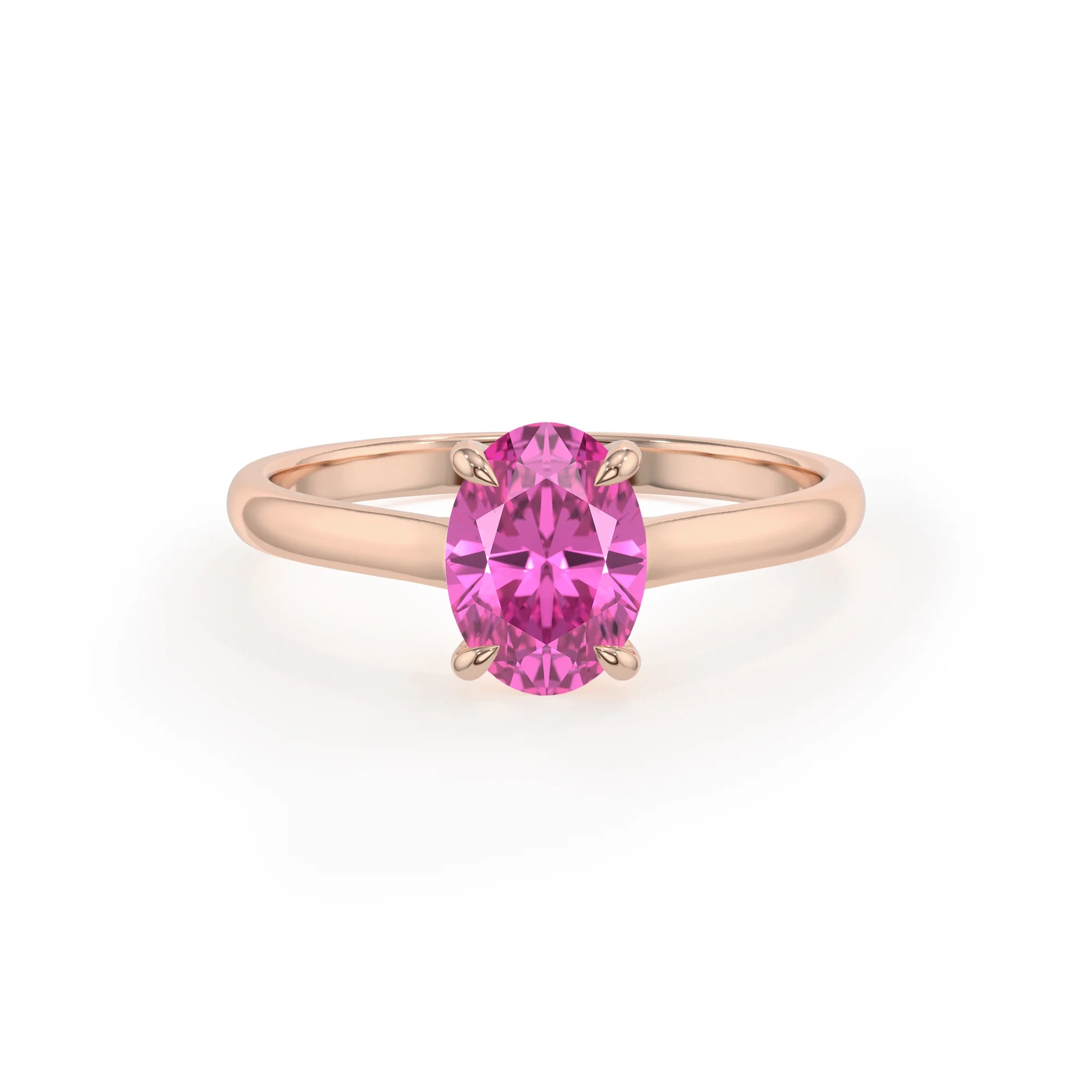 lab grown pink-sapphire oval solitaire rings in rose gold