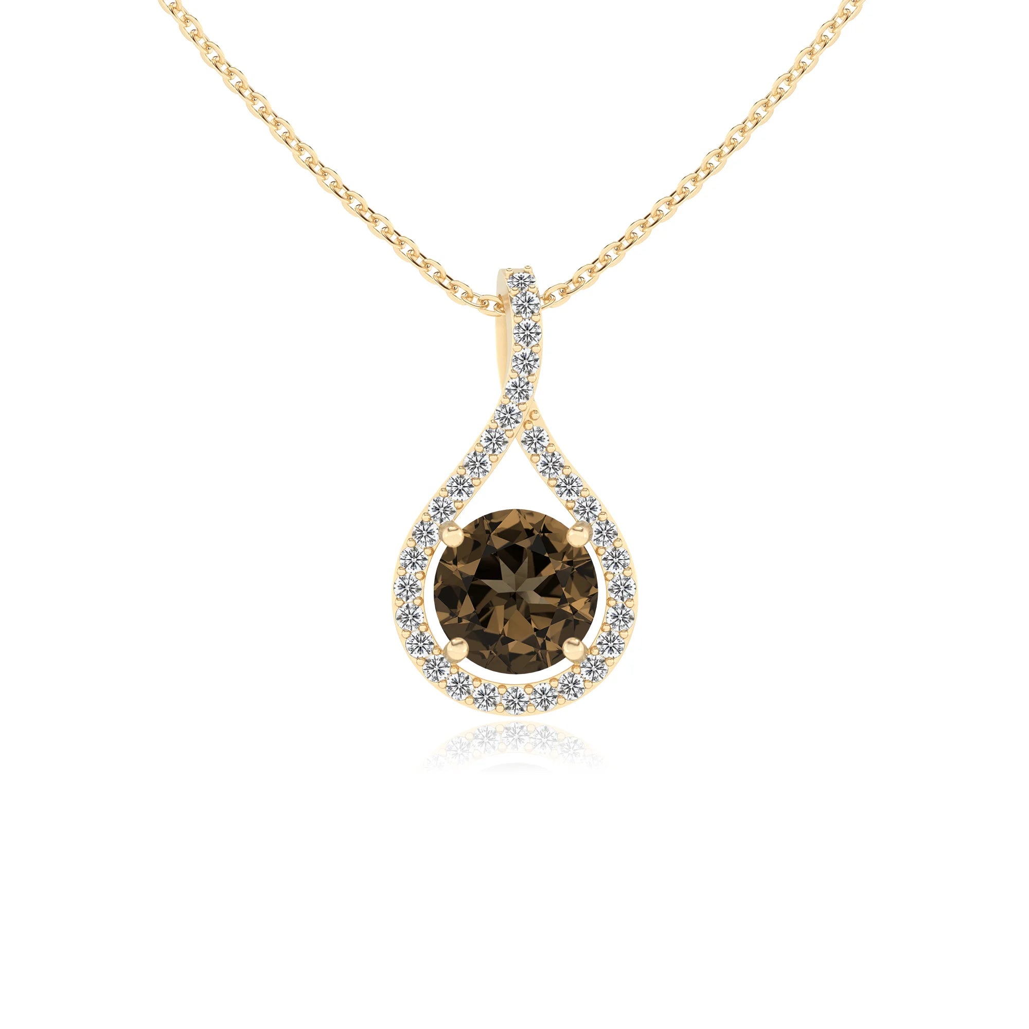 natural smoky-quartz round solitaire necklaces in yellow gold