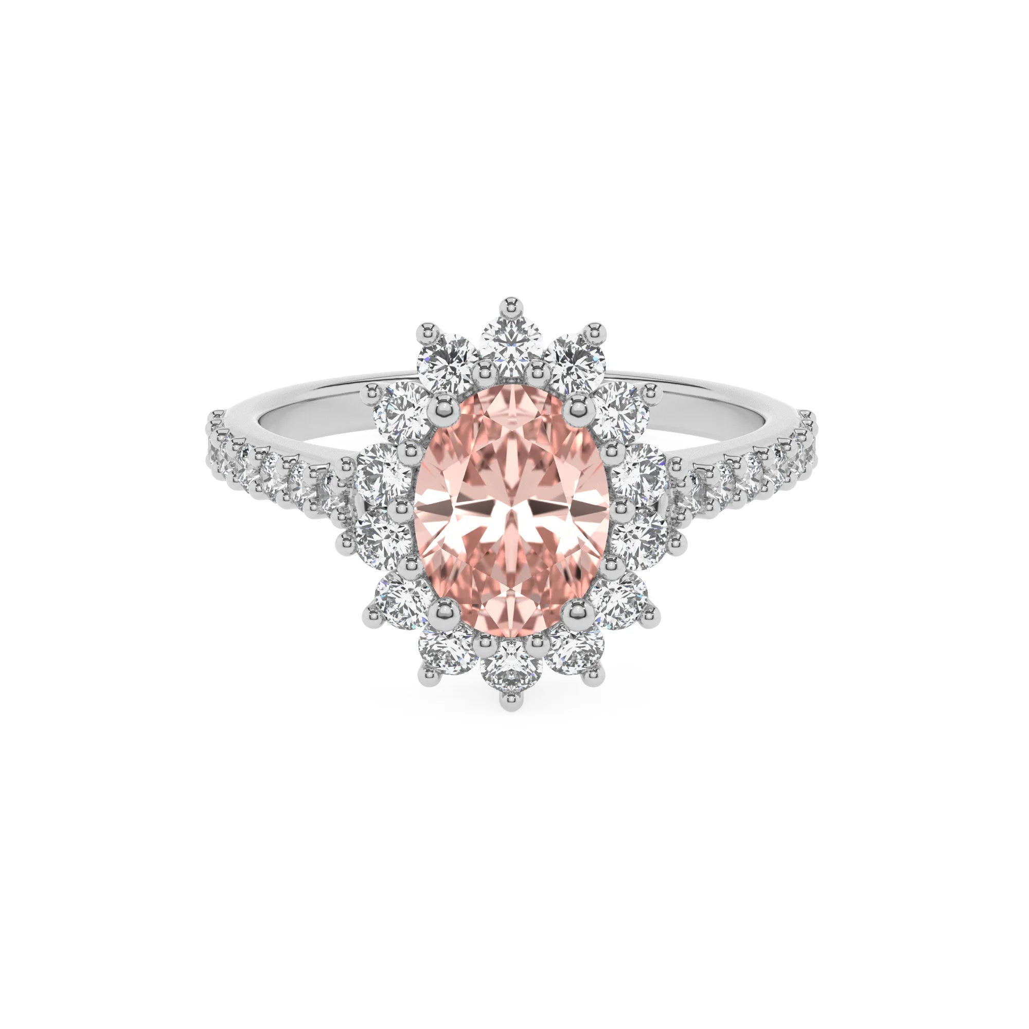 lab grown morganite oval solitaire rings in sterling silver