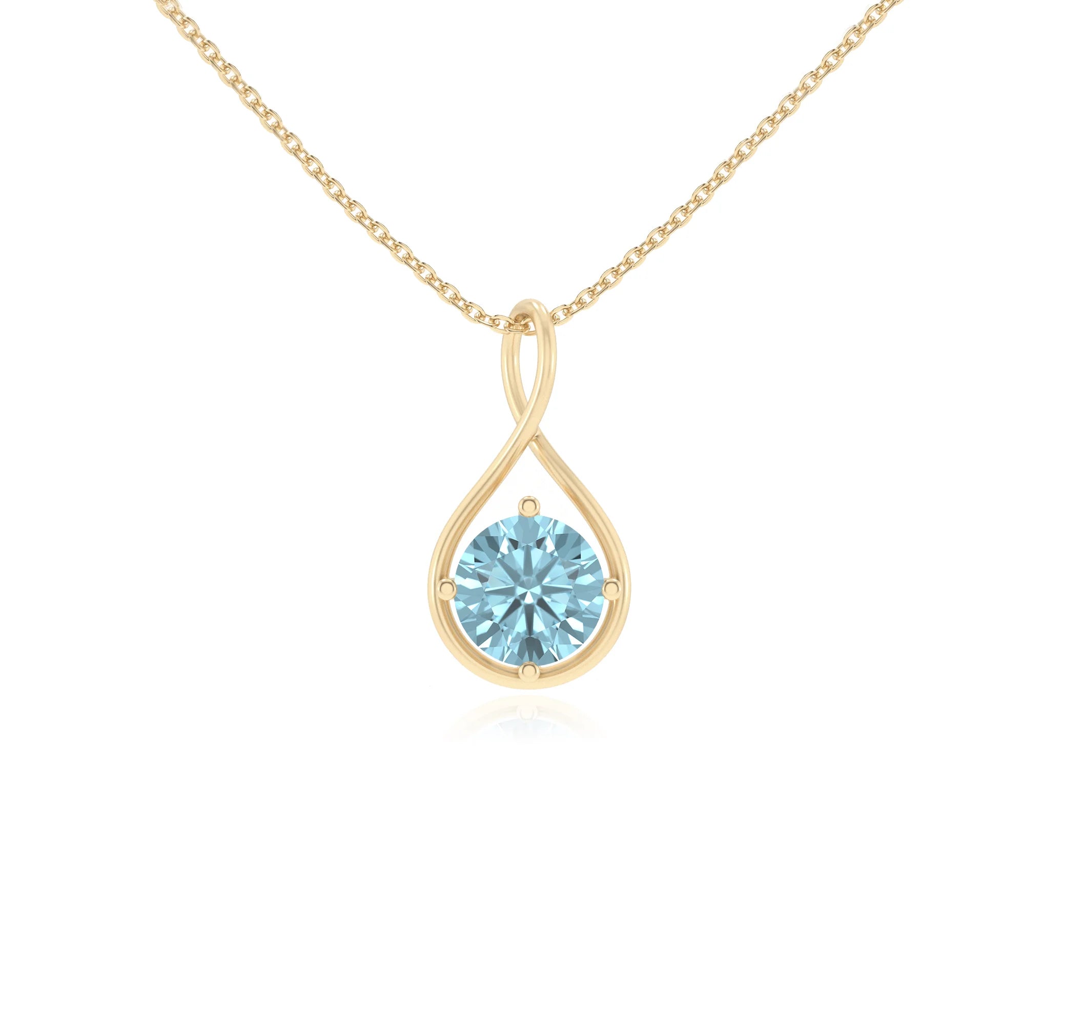 lab grown aquamarine round solitaire necklaces in yellow gold