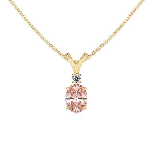 lab grown morganite oval solitaire v-bale necklaces in yellow gold