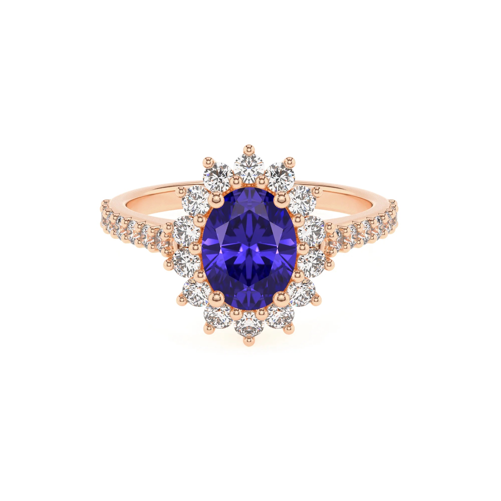 lab grown tanzanite oval solitaire rings in rose gold