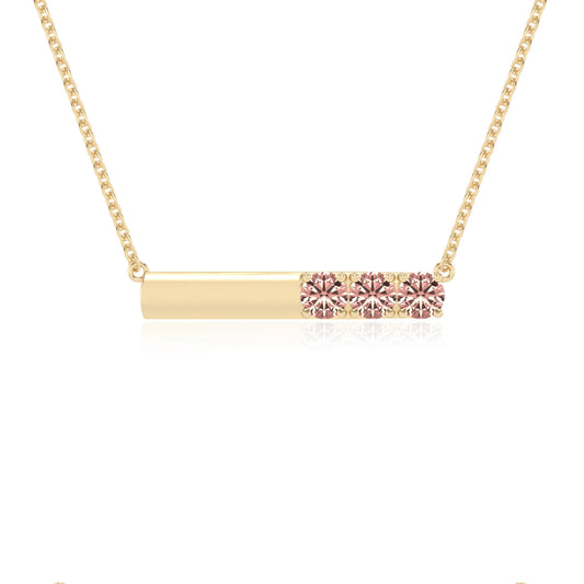 lab grown morganite round bar v-bale necklaces in yellow gold