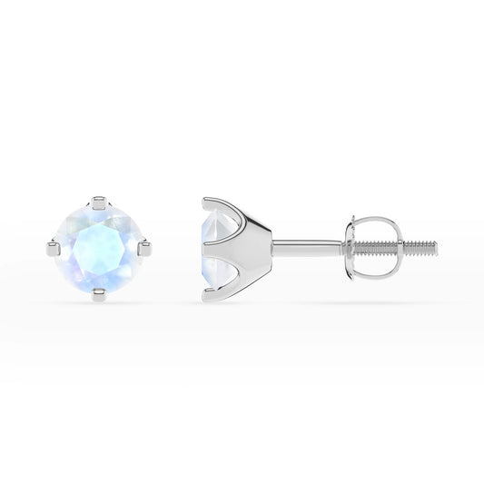 natural rainbow moonstone round stud earrings in sterling silver