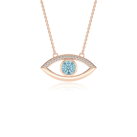 lab grown aquamarine round solitaire necklaces in rose gold