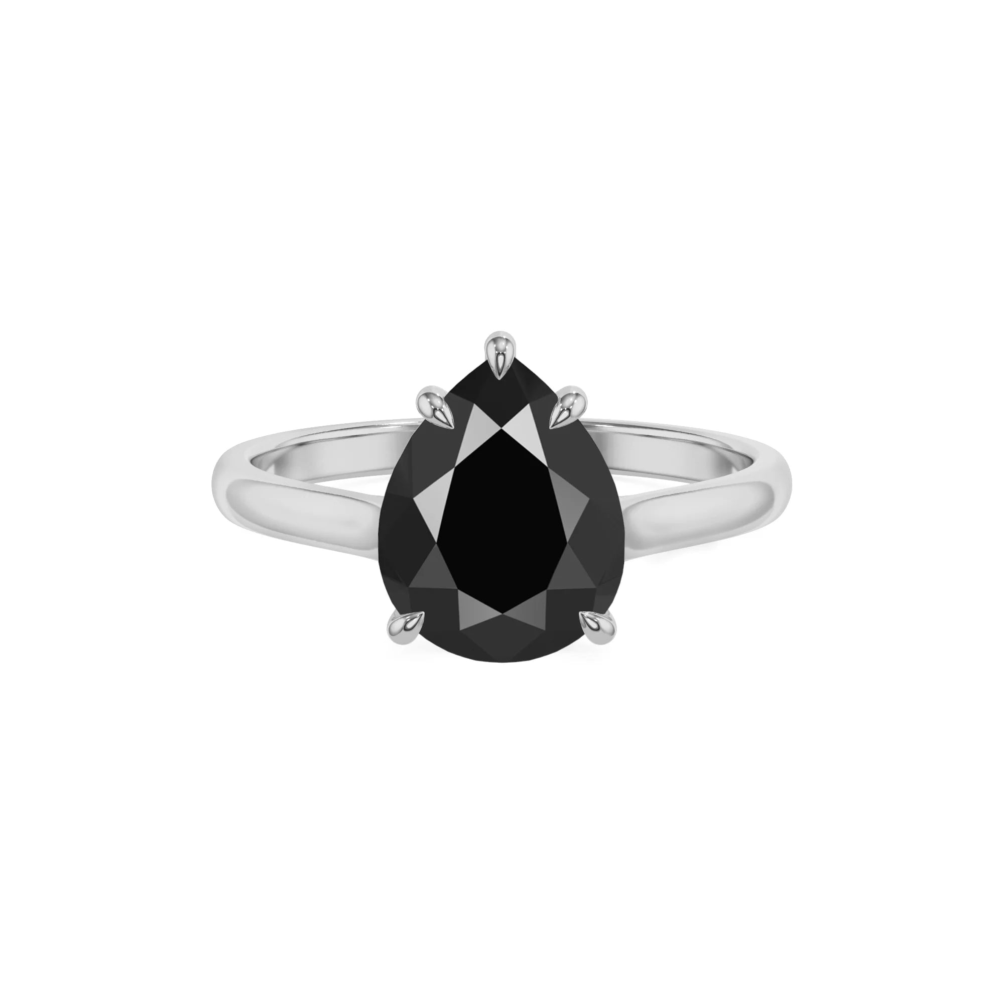 natural black-onyx pear solitaire rings in sterling silver