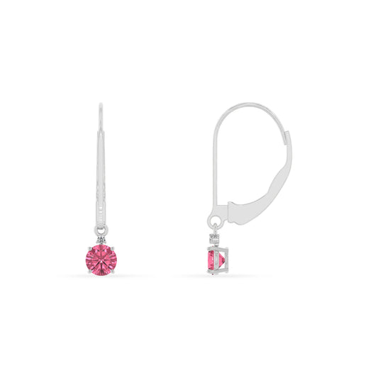 lab grown pink tourmaline round drop earrings in sterling silver