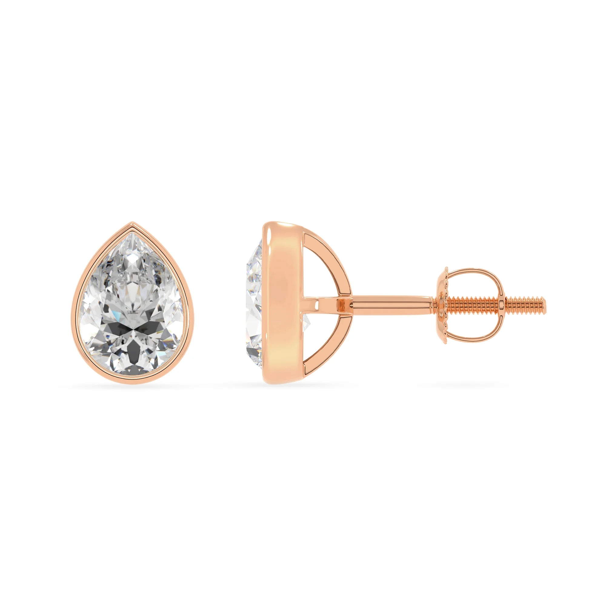lab grown moissanite pear stud earrings in rose gold