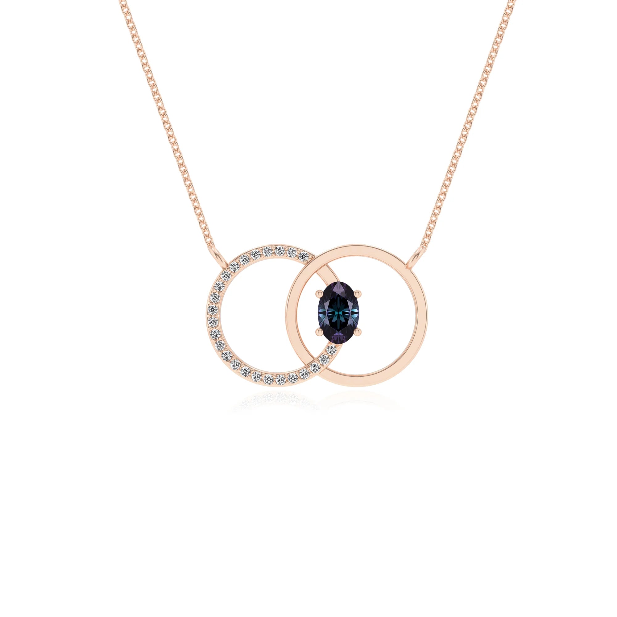 lab grown alexandrite oval solitaire necklaces in rose gold