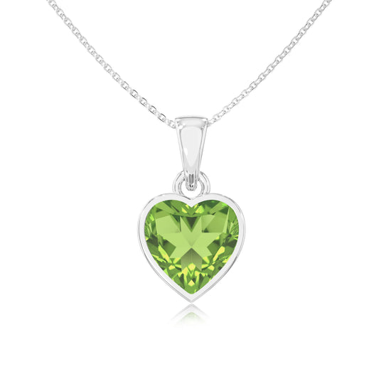 natural peridot heart solitaire necklaces in white gold