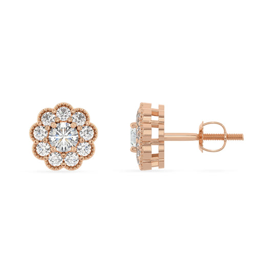 lab grown moissanite round stud earrings in rose gold