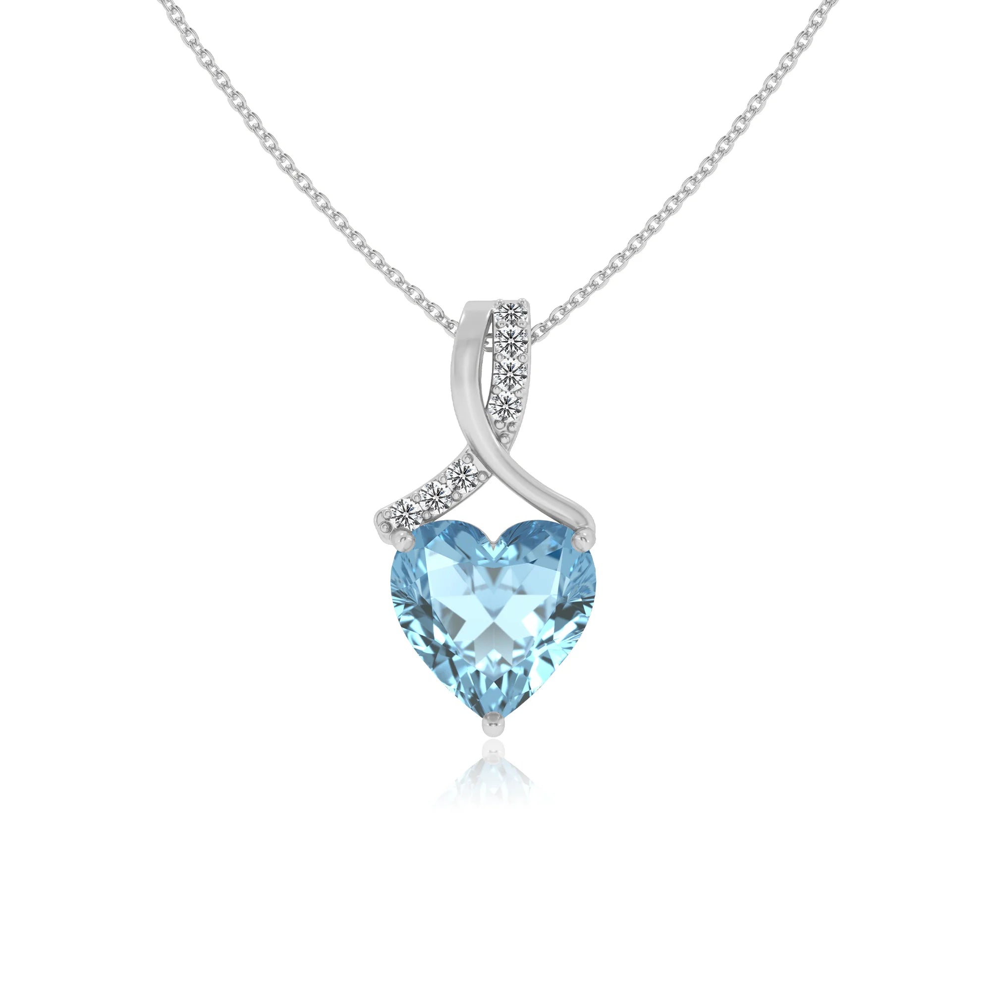 lab grown aquamarine heart solitaire necklaces in sterling silver