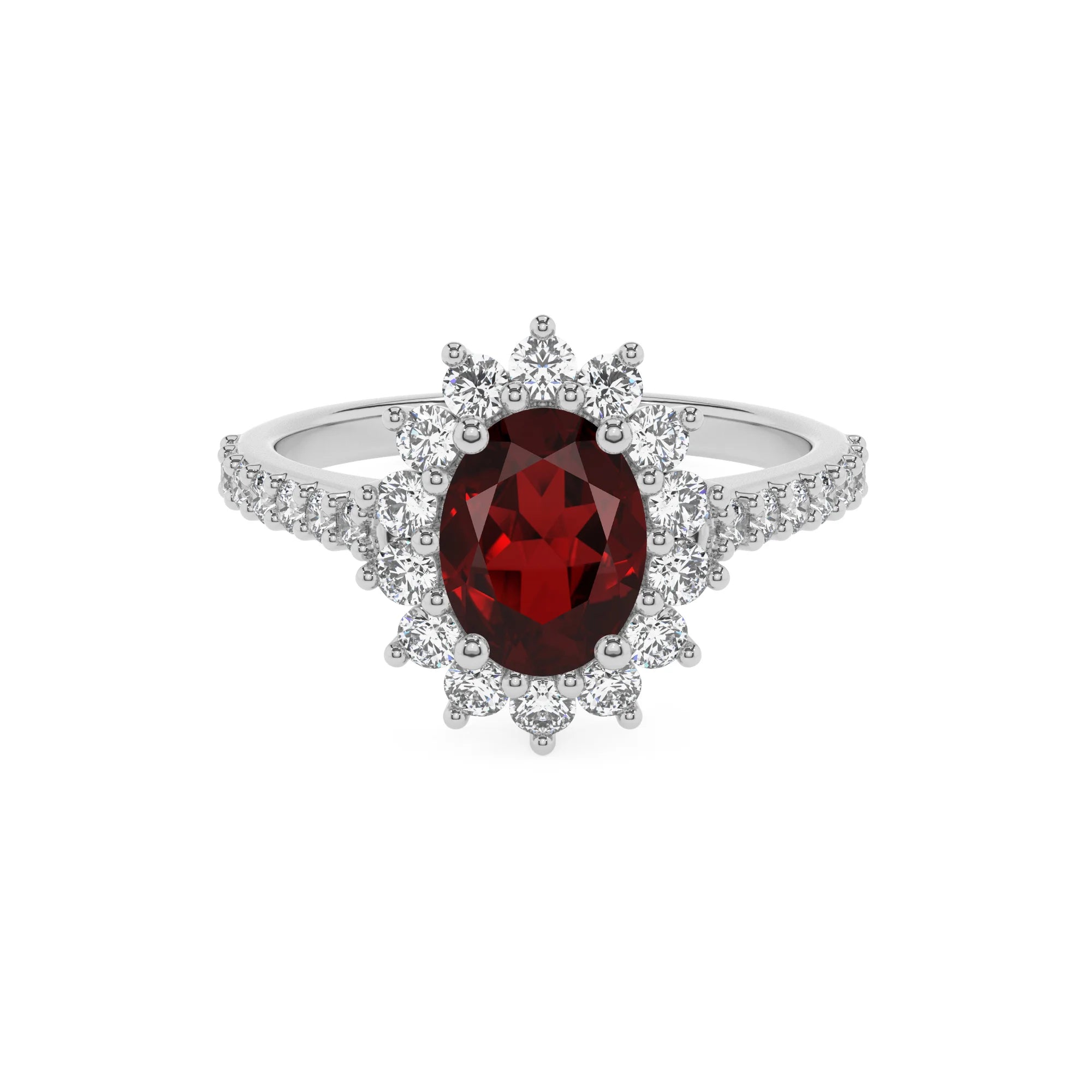 natural garnet oval solitaire rings in white gold