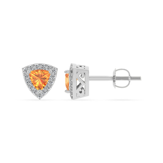 lab grown citrine trillion stud earrings in white gold