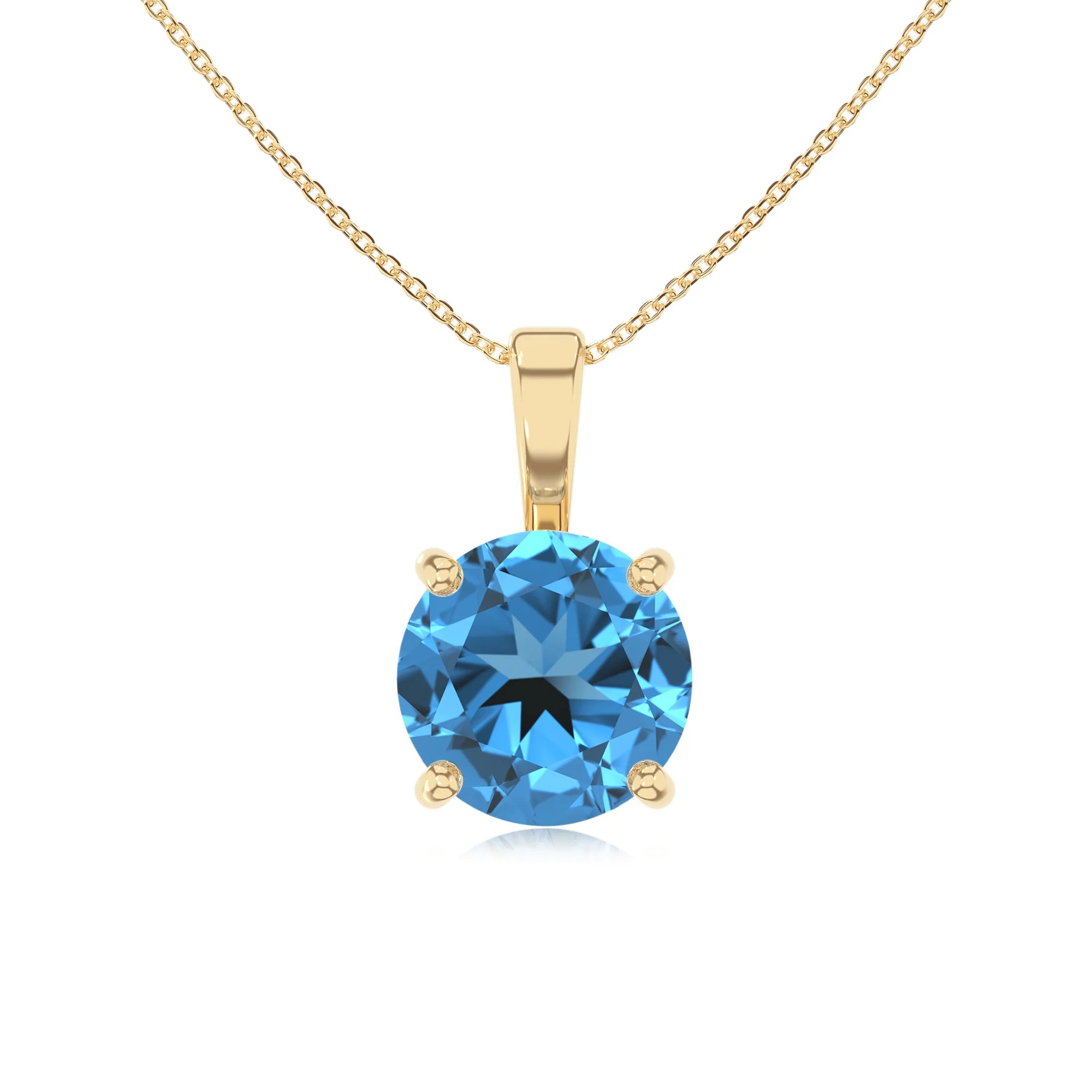 natural swiss-blue-topaz round solitaire necklaces in yellow gold