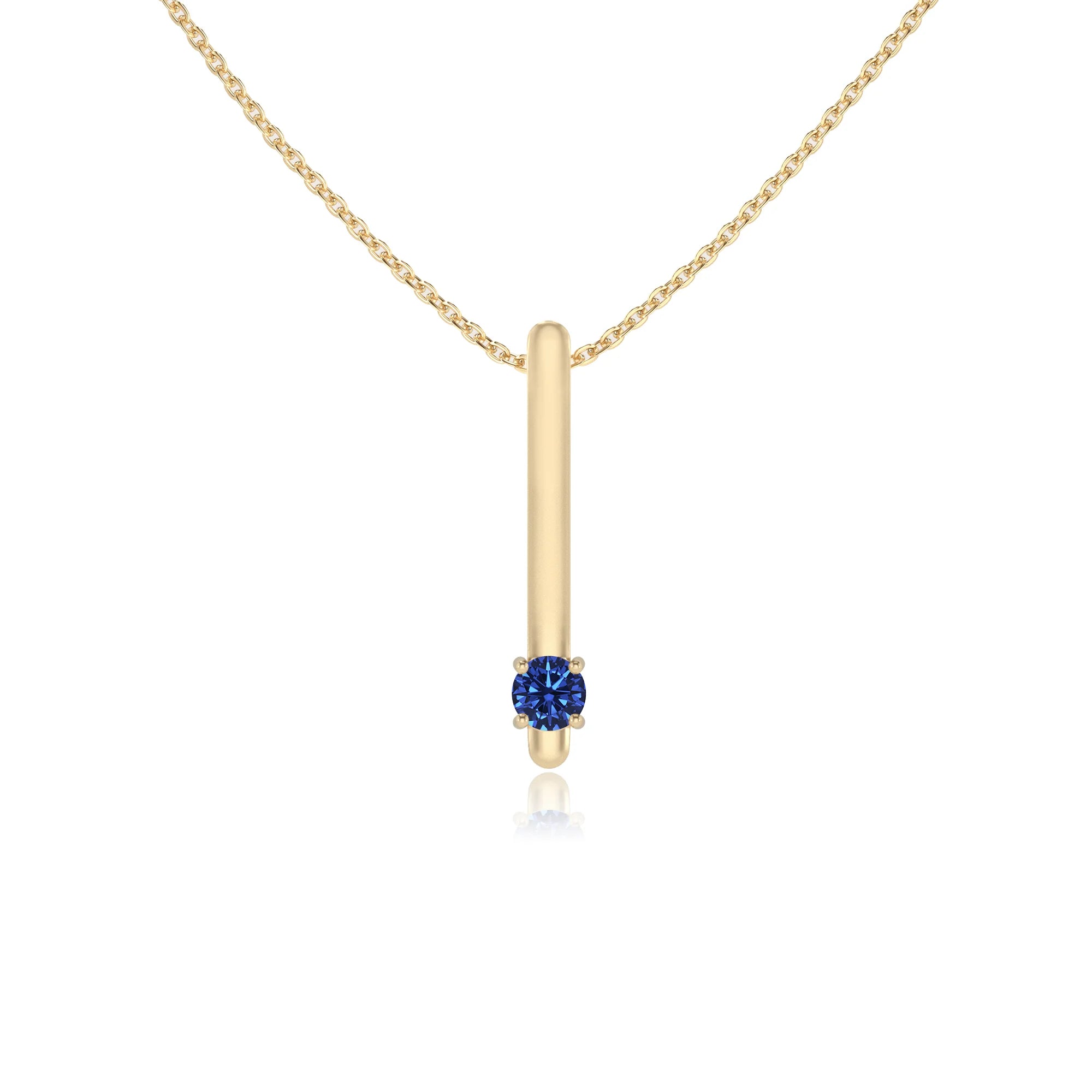 lab grown blue-sapphire round bar necklaces in yellow gold