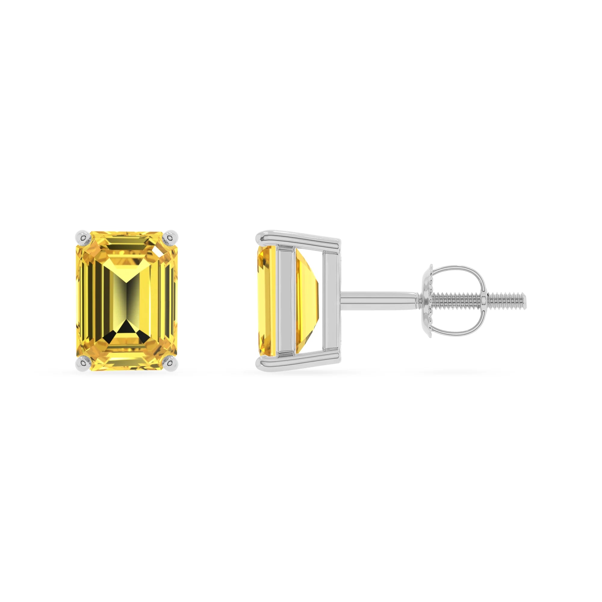 lab grown yellow sapphire emerald cut stud earrings in sterling silver
