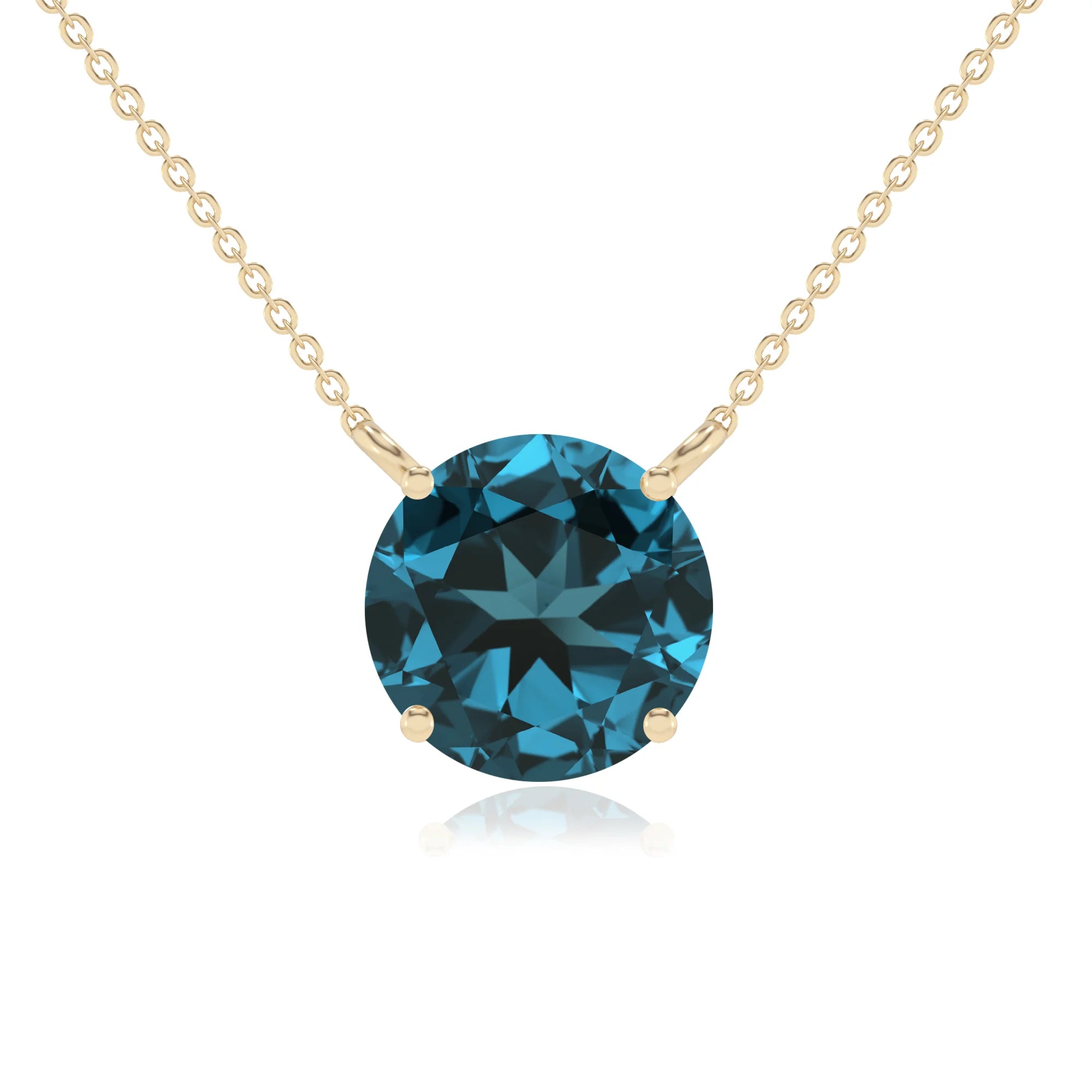 natural london-blue-topaz round solitaire necklaces in yellow gold