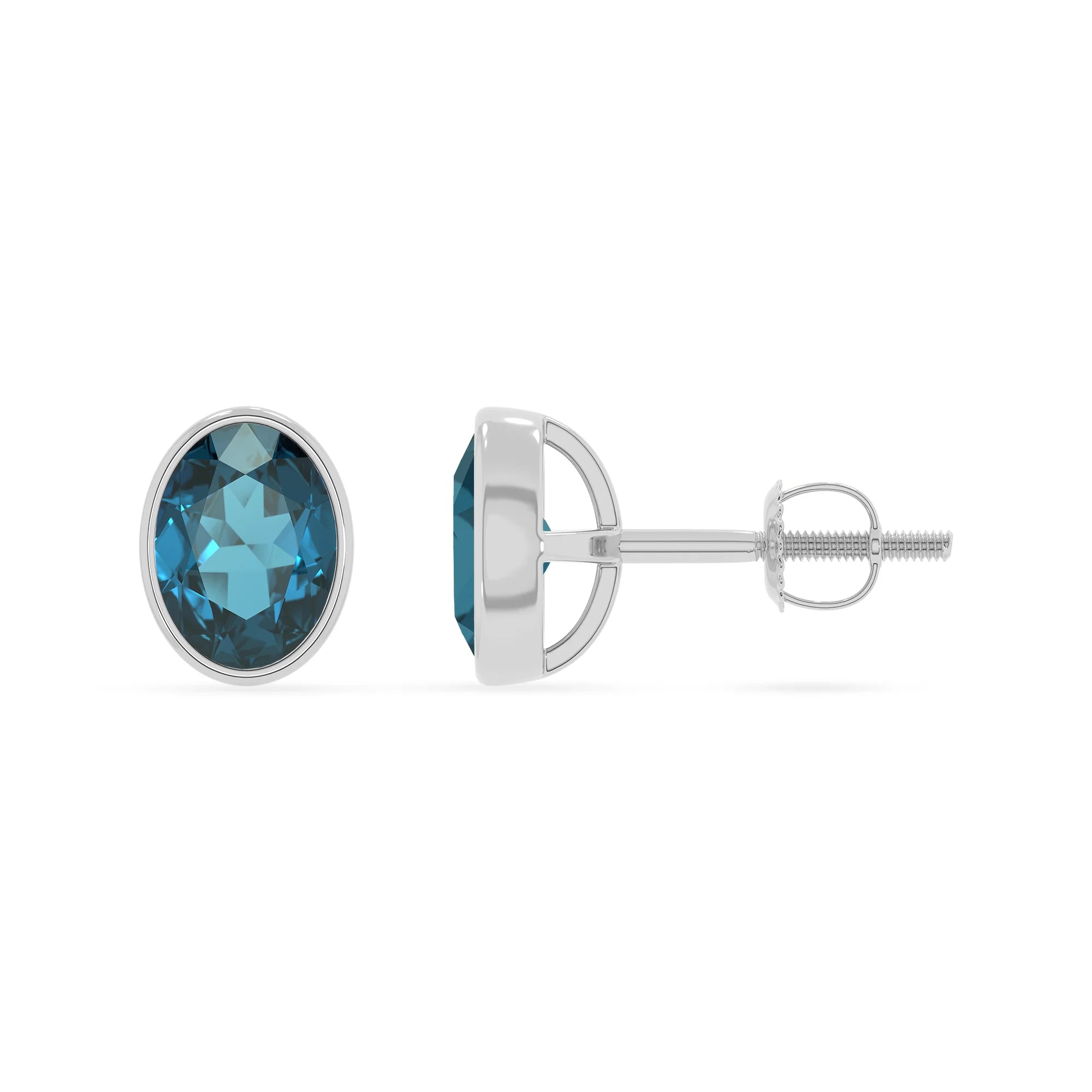 natural london blue topaz oval stud earrings in sterling silver