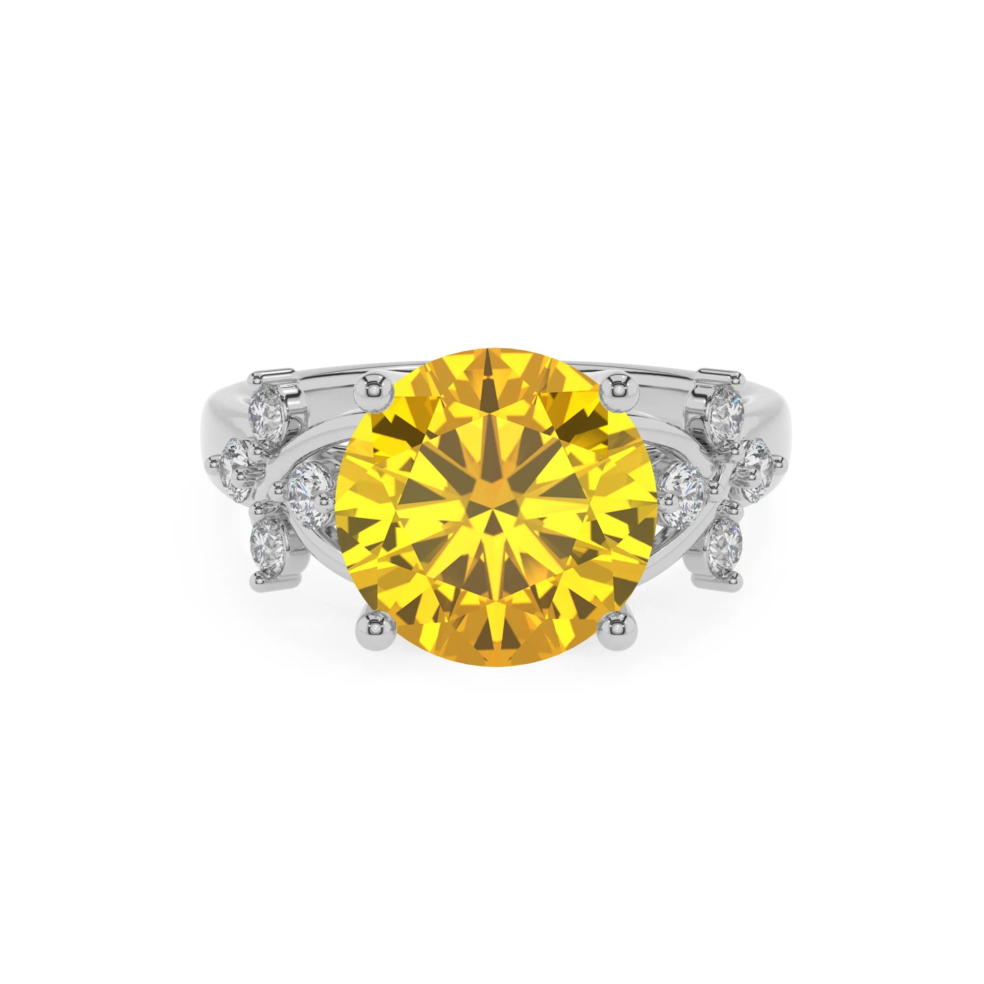 lab grown yellow-sapphire round solitaire rings in white gold