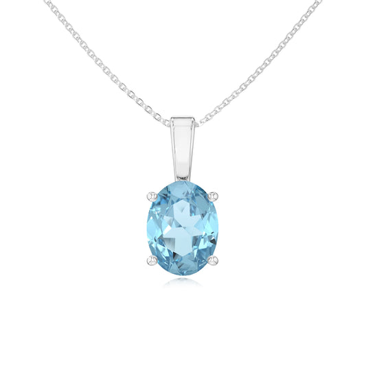 lab grown aquamarine oval solitaire necklaces in platinum