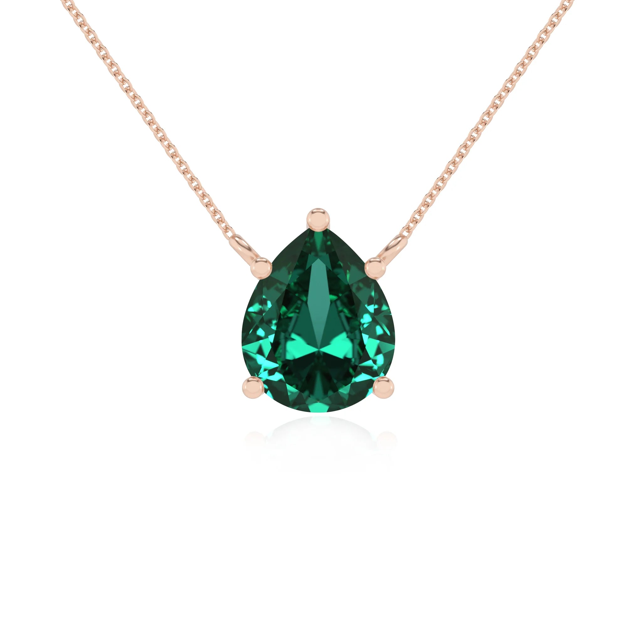 lab grown emerald pear solitaire necklaces in rose gold