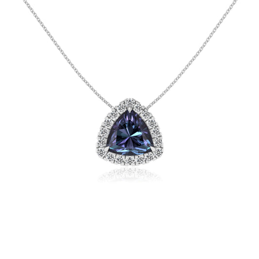 lab grown alexandrite trillion solitaire necklaces in platinum