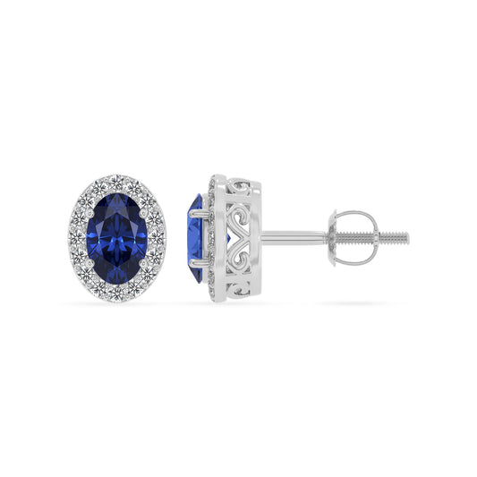 lab grown blue sapphire oval stud earrings in sterling silver
