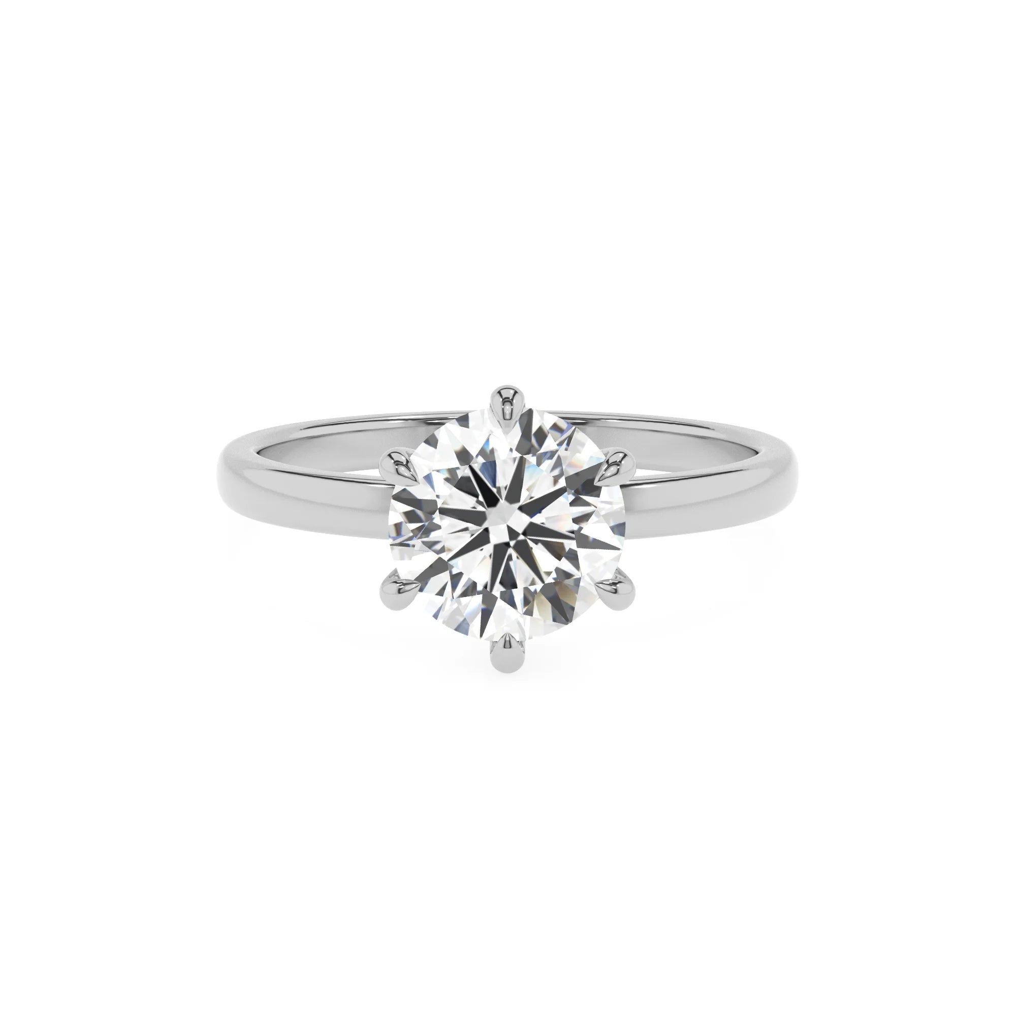 lab grown moissanite round solitaire rings in platinum