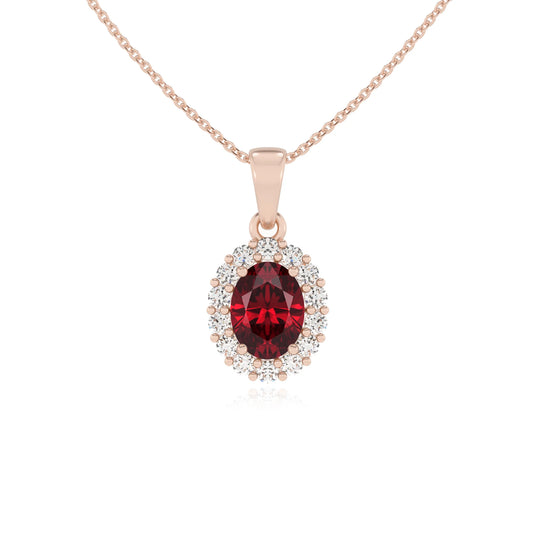 lab grown ruby oval solitaire necklaces in rose gold