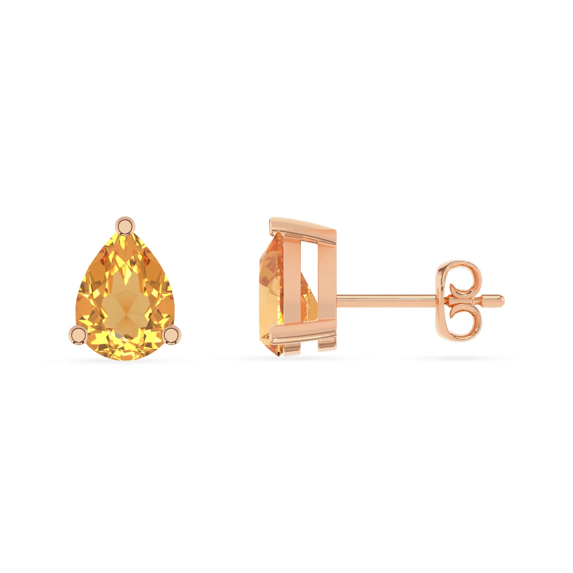 lab grown citrine pear stud earrings in rose gold