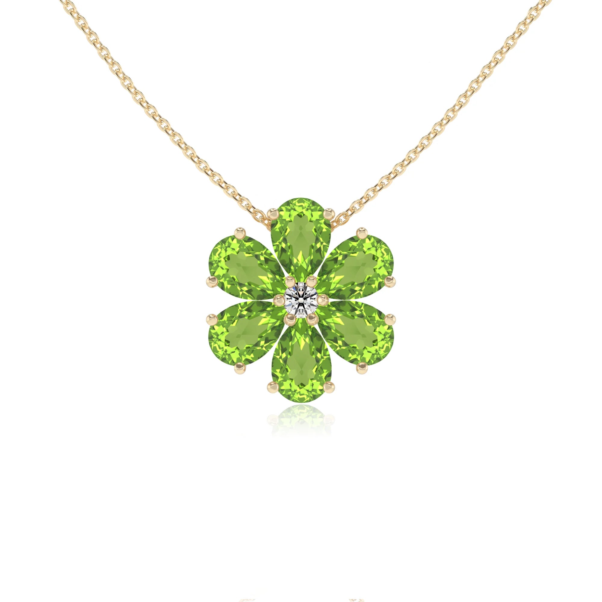 natural peridot pear solitaire necklaces in yellow gold