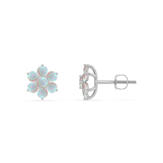 lab grown opal round stud earrings in white gold