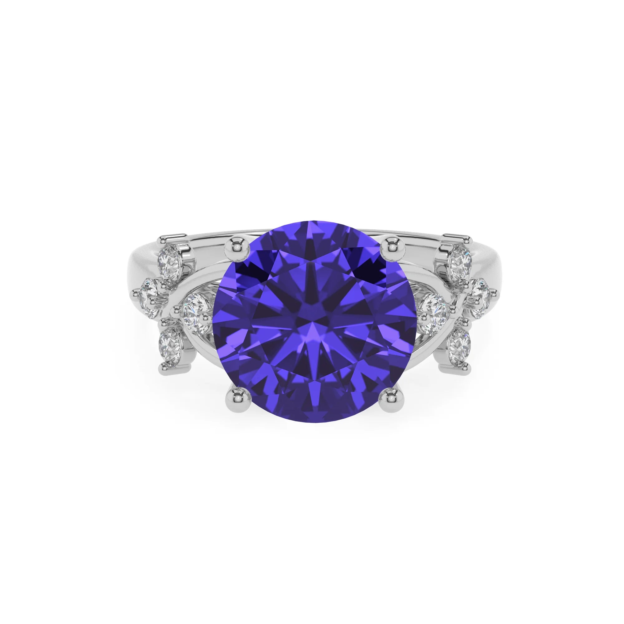 lab grown tanzanite round solitaire rings in white gold