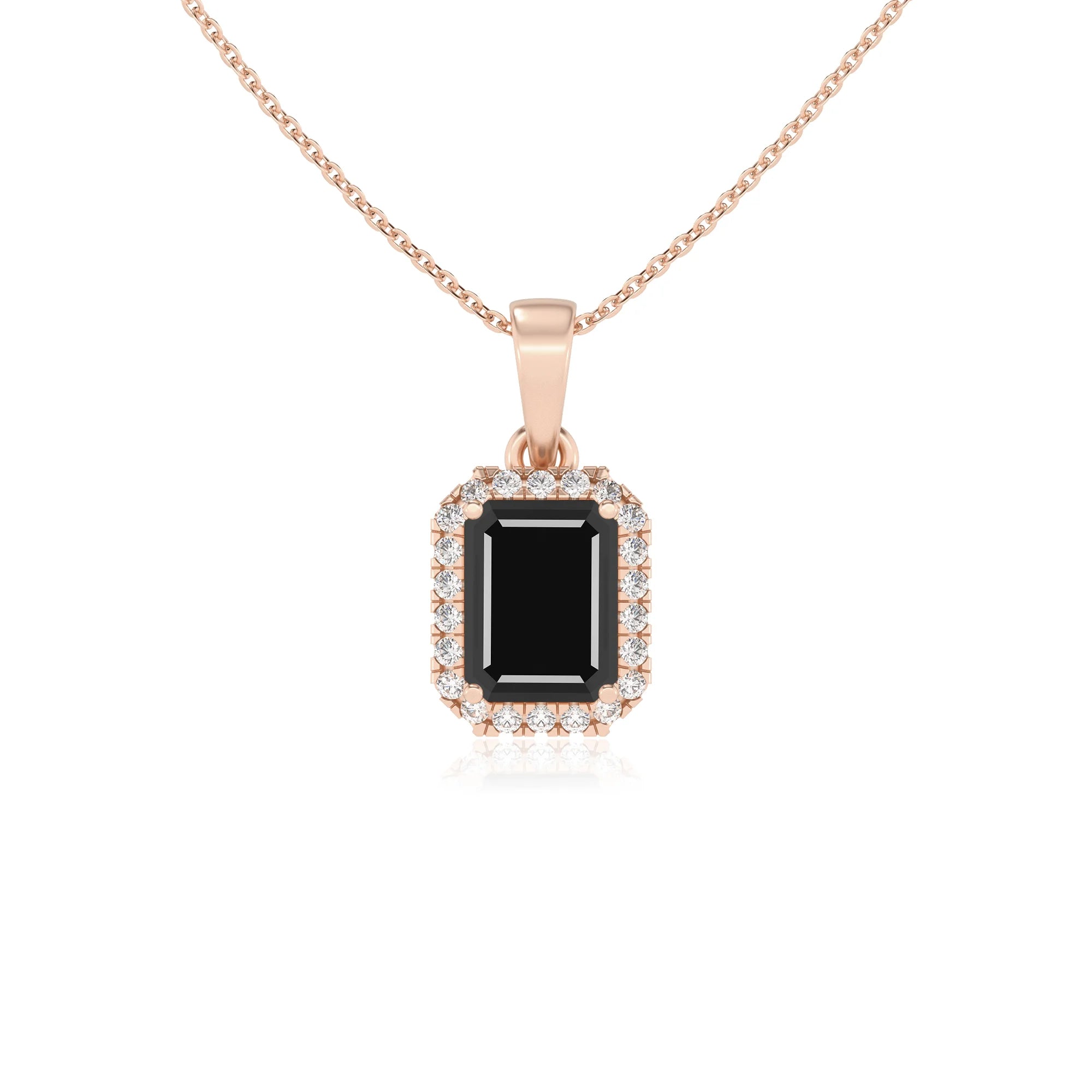 natural black-onyx emerald cut solitaire necklaces in rose gold