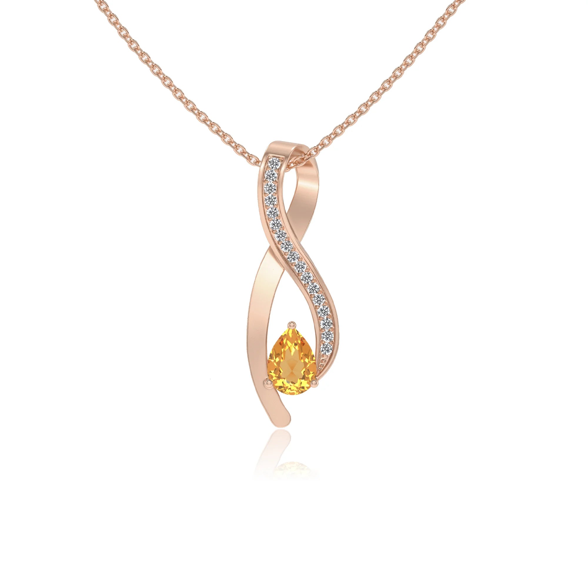 lab grown citrine pear solitaire necklaces in rose gold