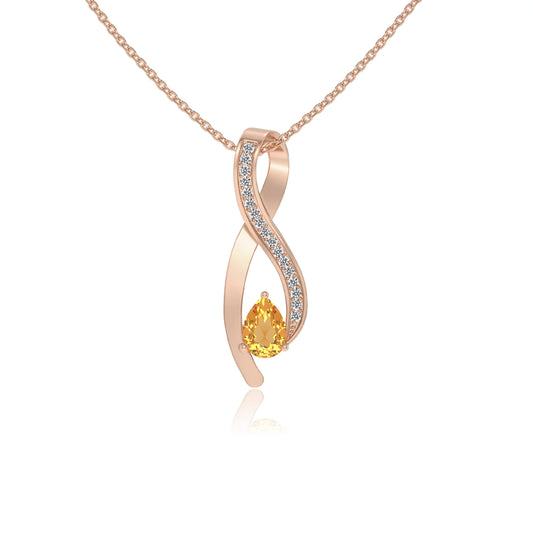 lab grown citrine pear solitaire necklaces in rose gold
