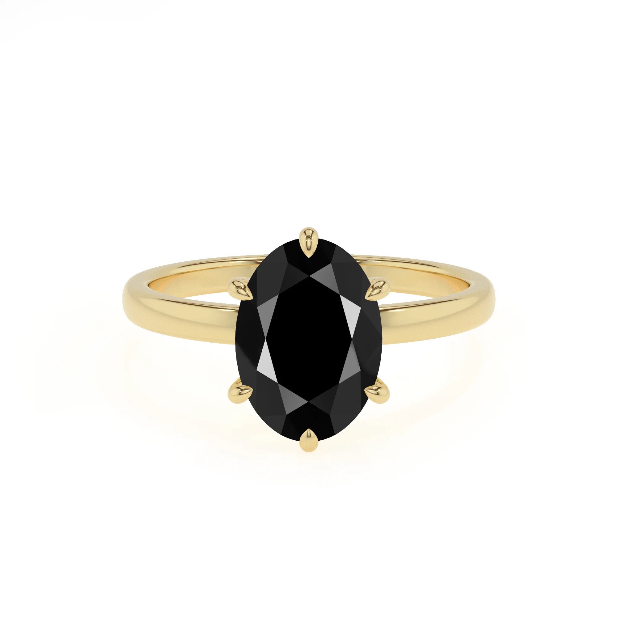 natural black-onyx oval solitaire rings in yellow gold