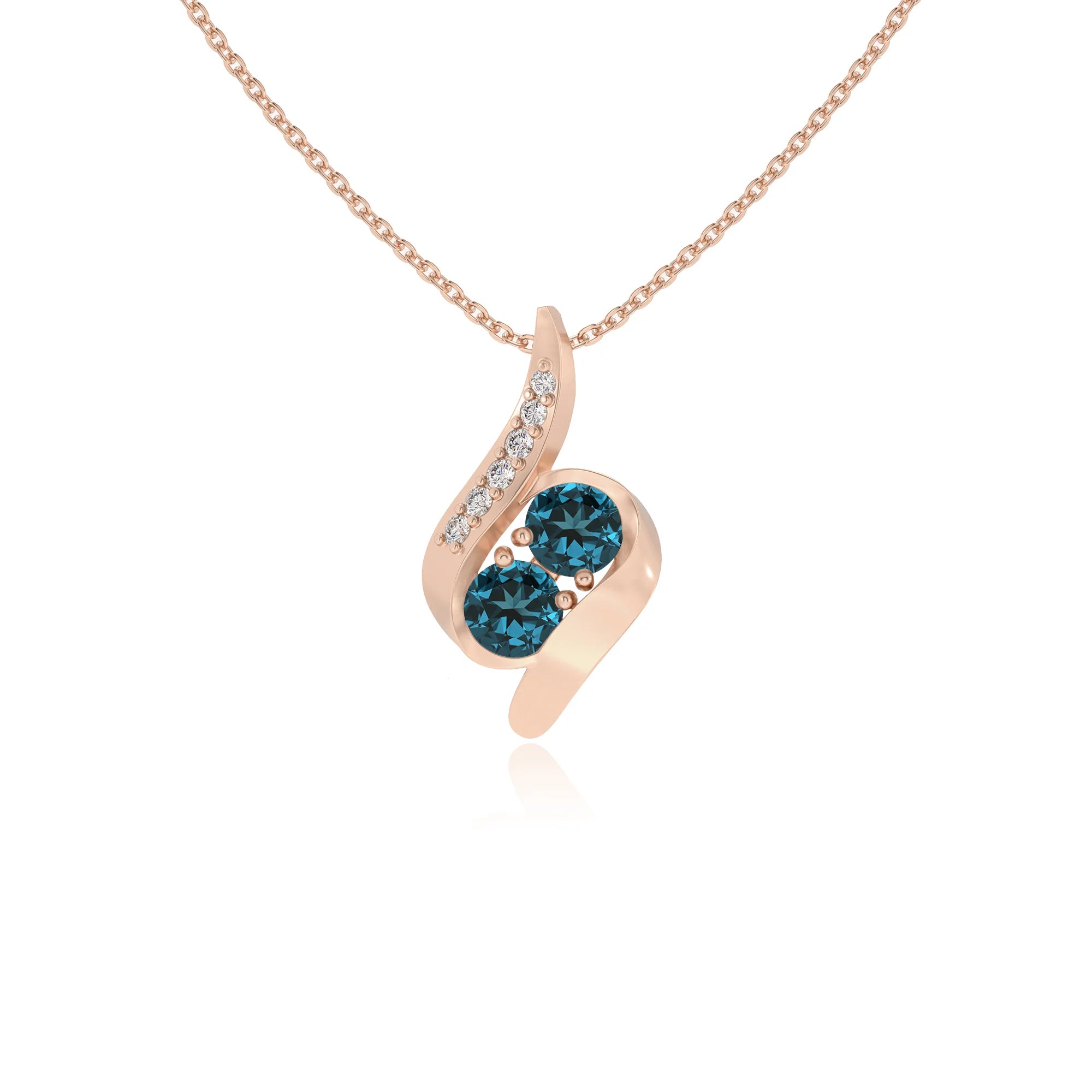 natural london-blue-topaz round solitaire v-bale necklaces in rose gold