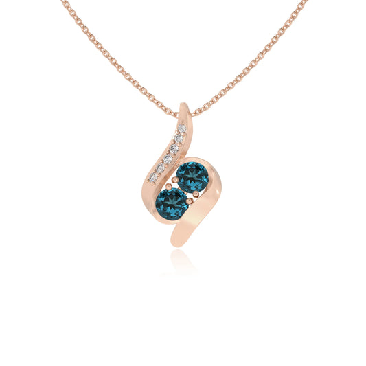 natural london-blue-topaz round solitaire v-bale necklaces in rose gold