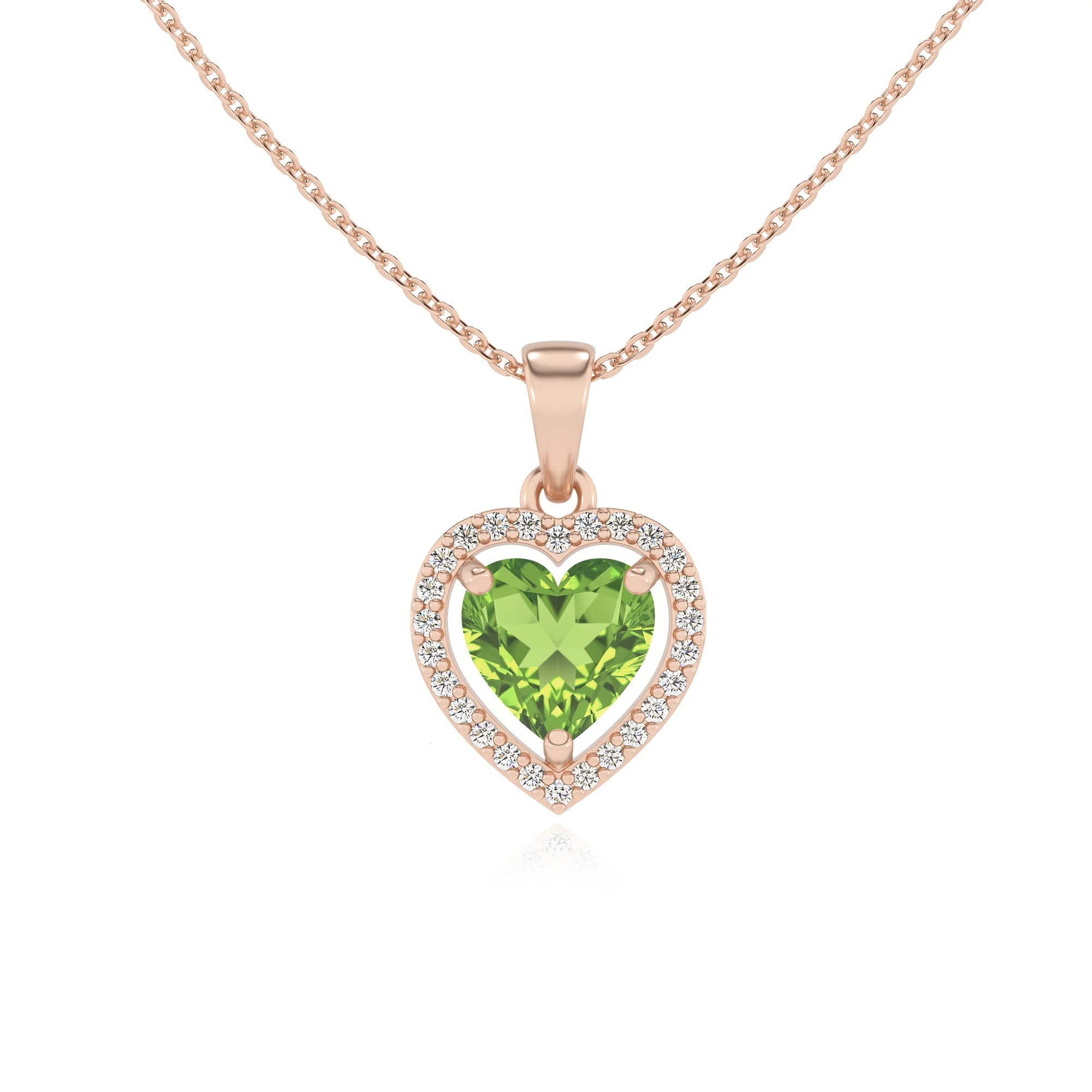natural peridot heart solitaire necklaces in rose gold