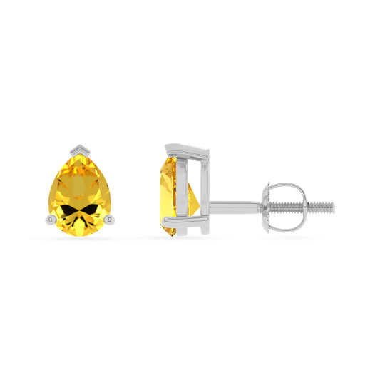 lab grown yellow sapphire pear stud earrings in platinum