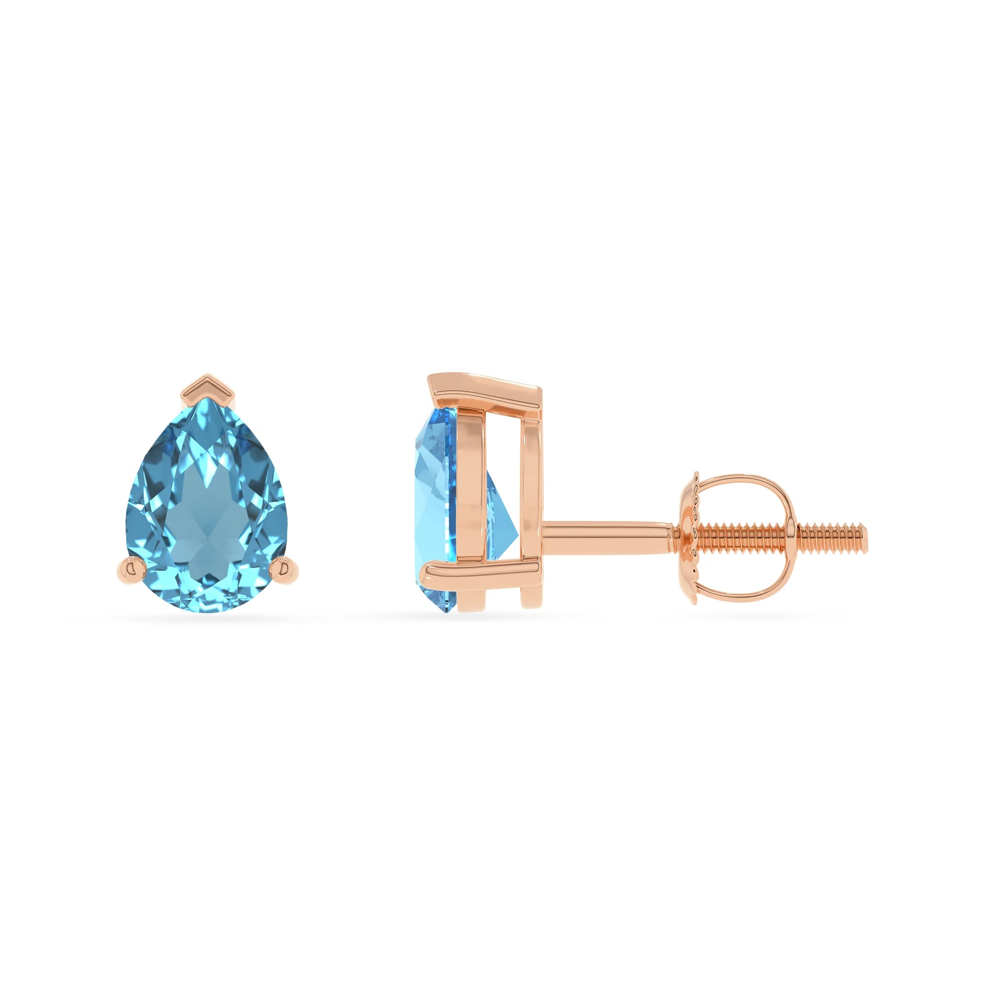 natural swiss blue topaz pear stud earrings in rose gold