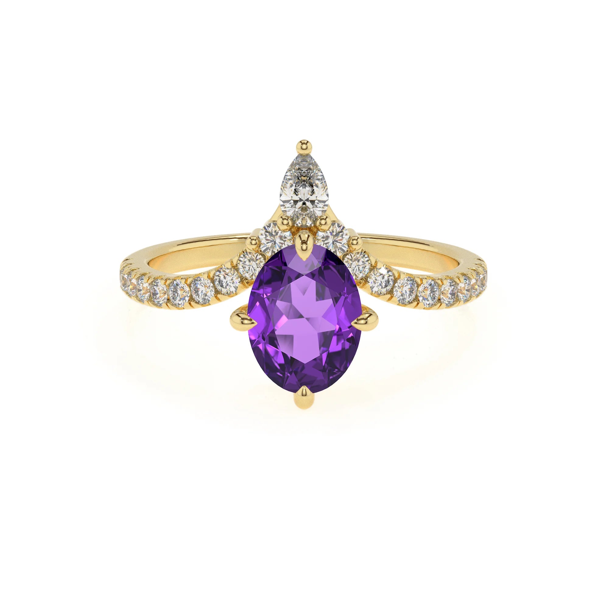 lab grown amethyst oval solitaire rings in yellow gold
