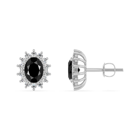 natural black onyx oval stud earrings in white gold