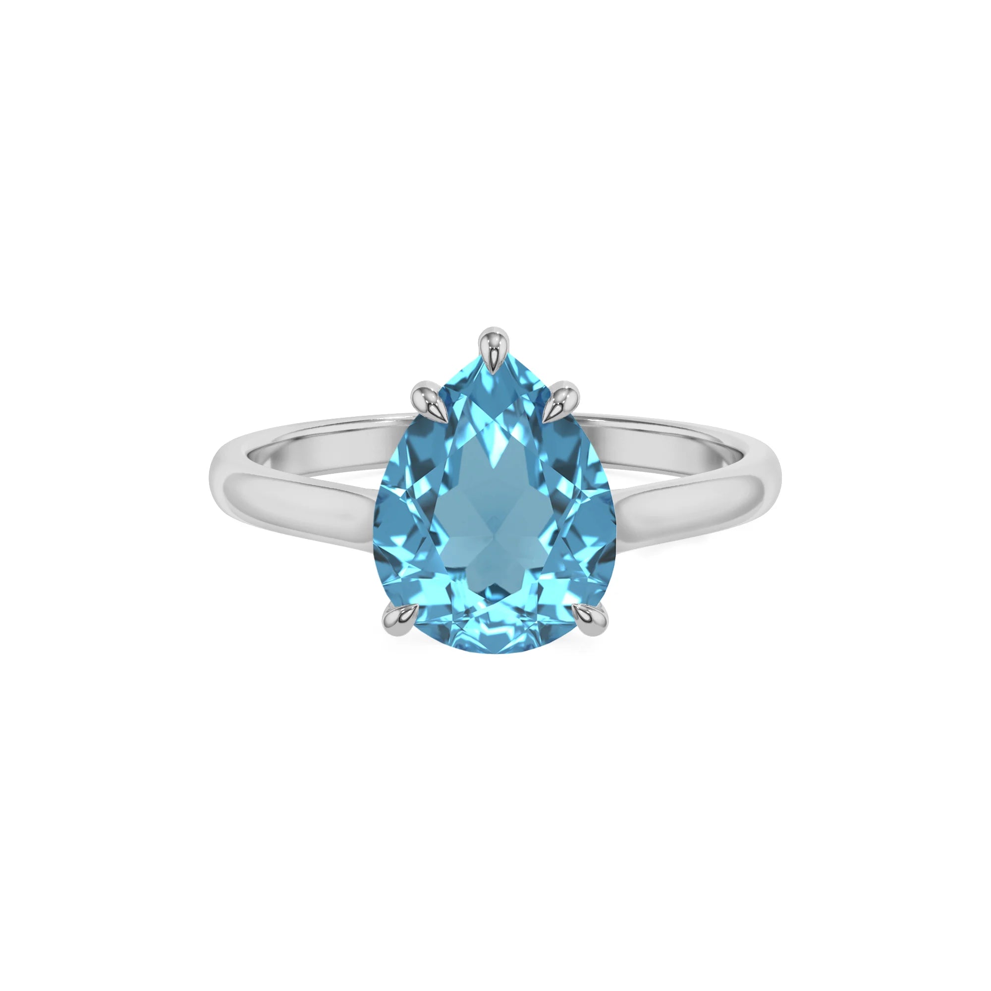 natural swiss-blue-topaz pear solitaire rings in sterling silver