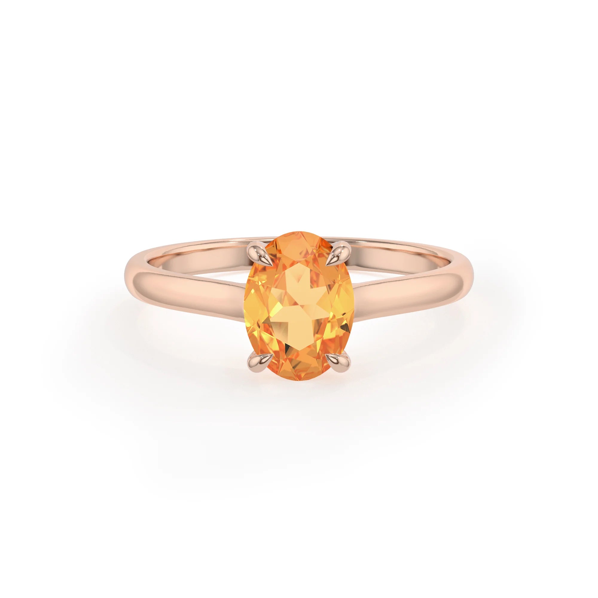 lab grown citrine oval solitaire rings in rose gold