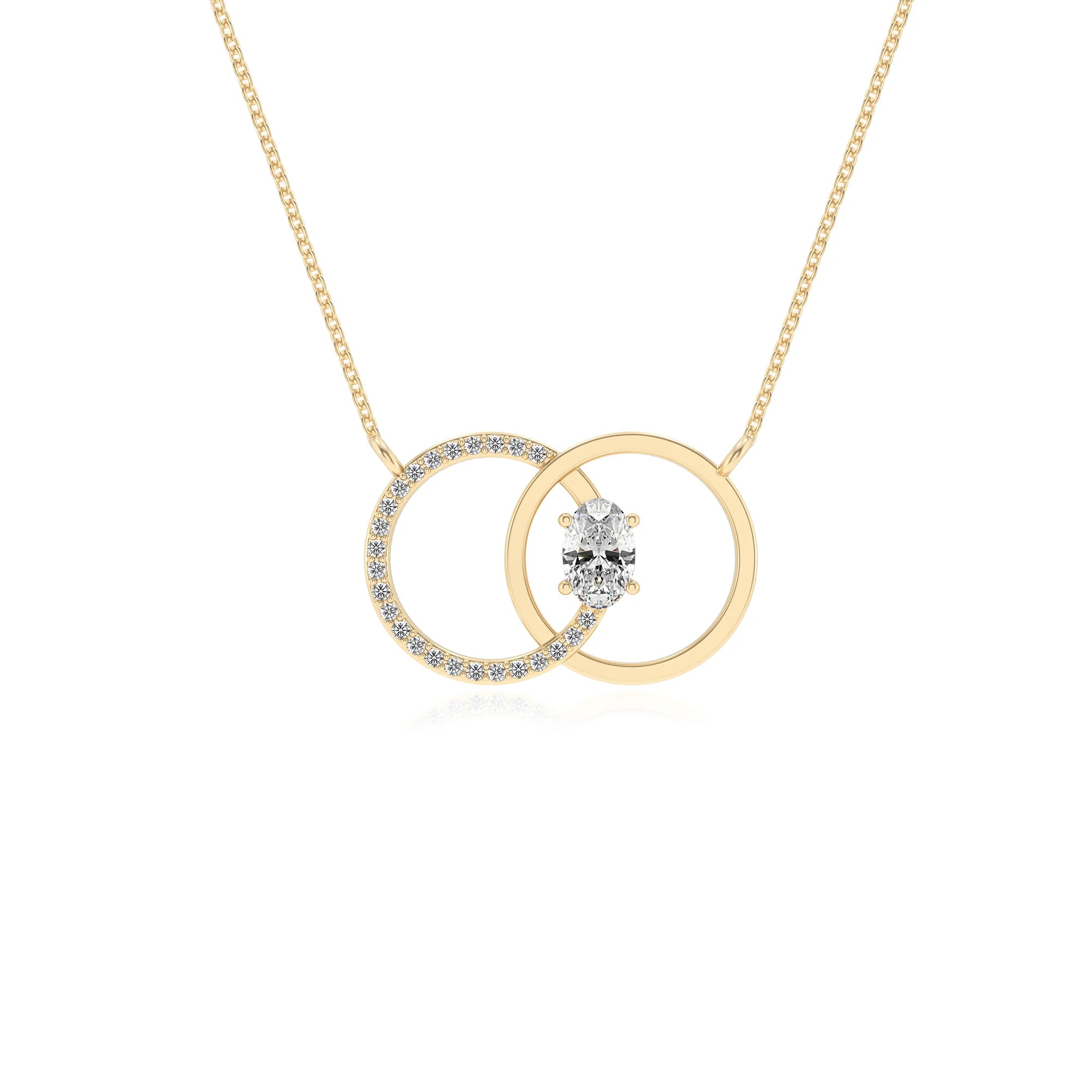 lab grown moissanite oval solitaire necklaces in yellow gold