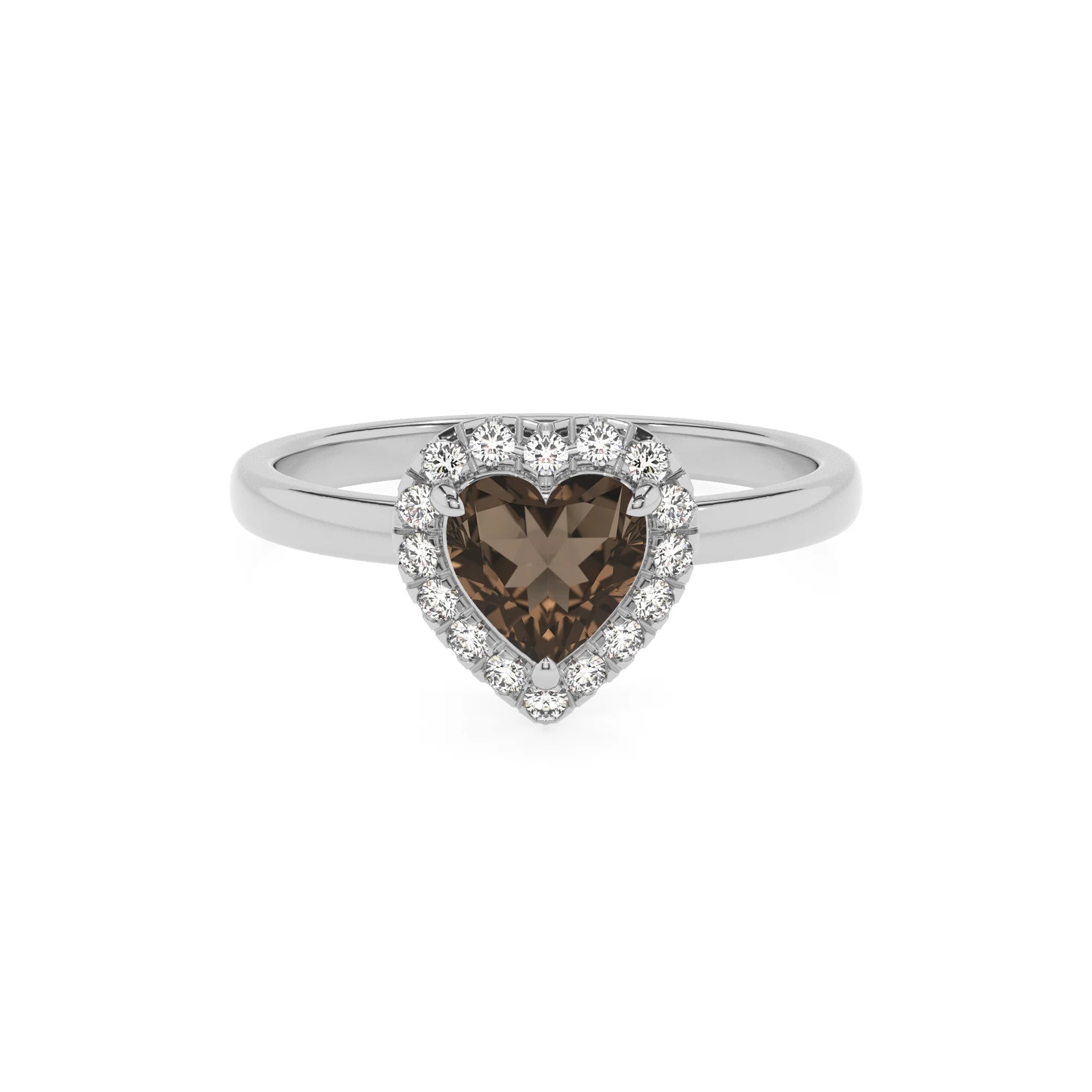 natural smoky-quartz heart solitaire rings in white gold