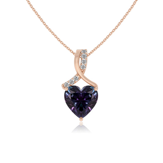 lab grown alexandrite heart solitaire necklaces in rose gold